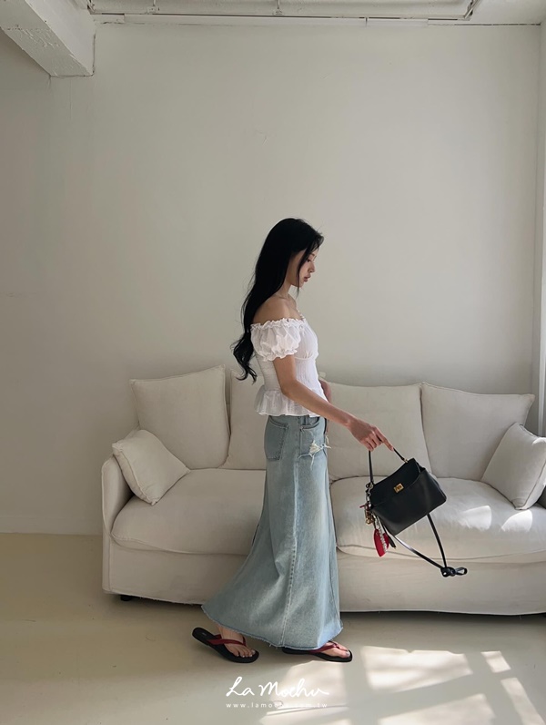 破損感牛仔寬長裙